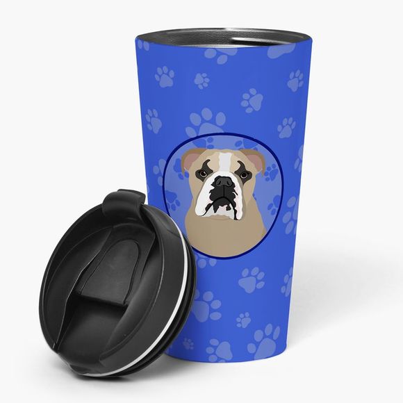 English Bulldog Lilac Tricolor  Stainless Steel 16 oz  Tumbler, Blue - Picture 1 of 4